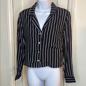 Black and White Striped Button-Up Shirt